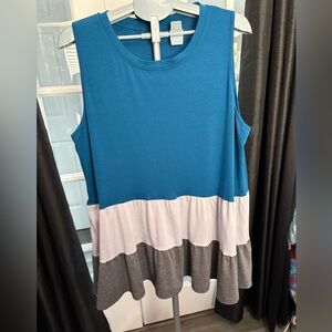 Colorblock Sleeveless Top - Blue, White, Gray